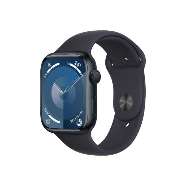 Apple Watch Series 9 GPS 45mm Midnight aliuminio dėklas su Midnight Sport apyranke – S/M