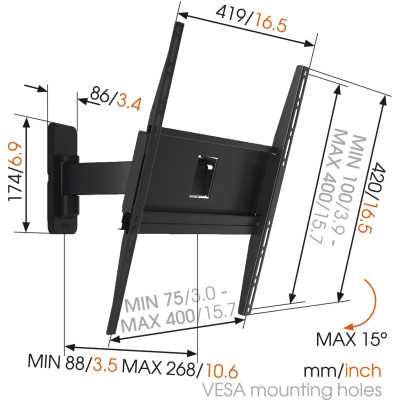 Vogels Wall mount, MA3030-A1, 32-65 ", Full motion, Maximum weight (capacity) 25 kg, VESA 100x400 mm, Black