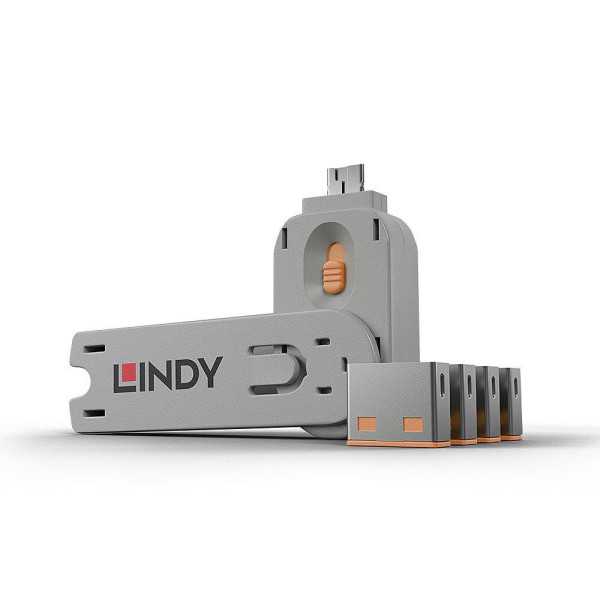 USB prievado blokatorius 4PACK/ORANŽINĖ 40453 LINDY