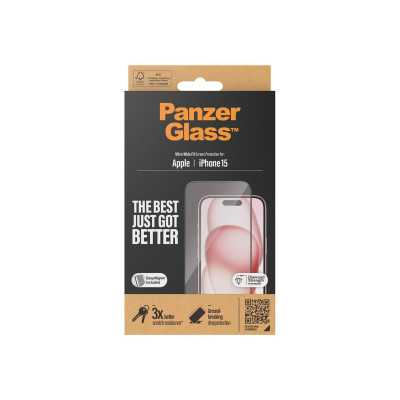 PanzerGlass Screen protector, Apple, iPhone 15, Glass, Clear, Ultra-Wide Fit