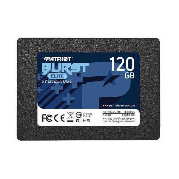 SSD| PATRIOT |Burst Elite|120GB|SATA 3.0|3D NAND|Rašymo greitis 320 MB/sek|Nuskaitymo greitis 450 MB/sek|2,5"|TBW 50 TB |PBE120G