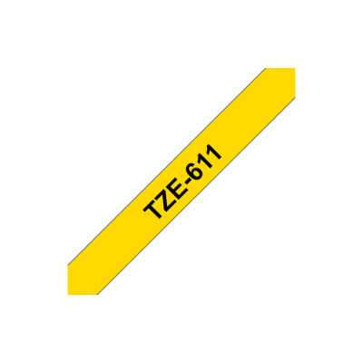 Brother TZe-611 Laminated Tape Black on Yellow TZe 8 m 6 cm