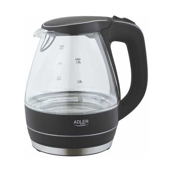 Kettle Adler Kettle AD 1224 Standard 2000 W 1.5 L Glass 360 rotational base Black