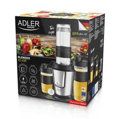 Adler Blender AD 4081 Tabletop 800 W Jar material BPA Free Plastic Jar capacity 0.57 and 0.4 L Ice crushing Black/Stainless stee