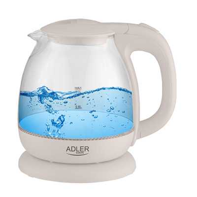 Adler Kettle AD 1283C Electric 900 W 1 L Glass/Stainless steel 360 rotational base Cream