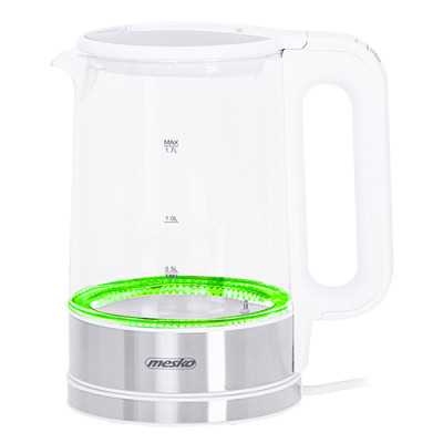 Mesko Kettle MS 1301w Electric 1850 W 1.7 L Glass/Stainless steel 360 rotational base White