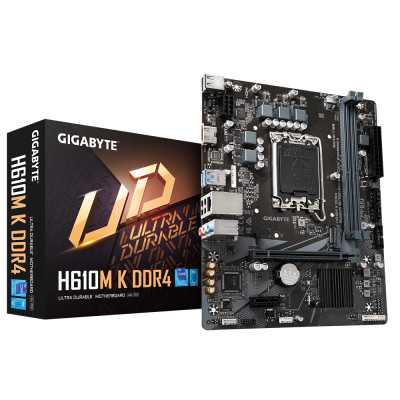 Gigabyte H610M K DDR4 1.0 M/B Processor family Intel Processor socket LGA1700 DDR4 DIMM Memory slots 2 Supported hard disk drive