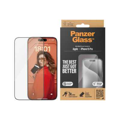 PanzerGlass Screen protector Apple iPhone 15 Pro Glass Clear Ultra-Wide Fit Easy installation Fingerprint resistant Anti-yellowi