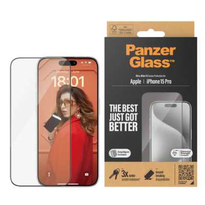 PanzerGlass Screen protector Apple iPhone 15 Pro Glass Clear Ultra-Wide Fit Easy installation Fingerprint resistant Anti-yellowi