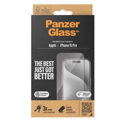 PanzerGlass Screen protector Apple iPhone 15 Pro Glass Clear Ultra-Wide Fit Easy installation Fingerprint resistant Anti-yellowi