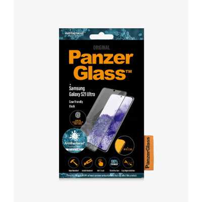 PanzerGlass Samsung Galaxy S21 Ultra Series Antibacterial glass Black Antifingerprint screen protector Case Friendly, Compatible