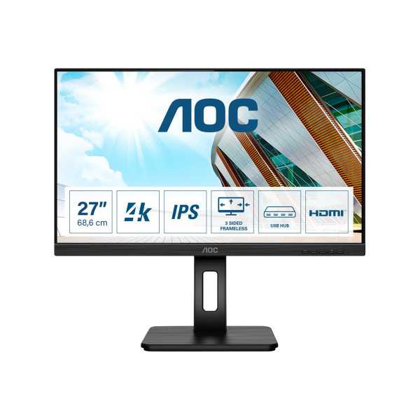 AOC monitorius U27P2 27 colių IPS UHD 16:9 4 ms 350 cd/m juoda ausinių išvestis ( 3.5mm ) 60 Hz