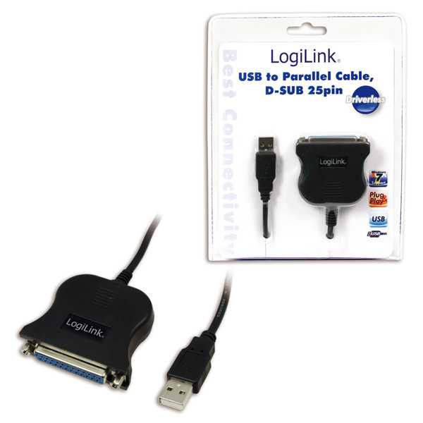 „ Logilink “ USB 2.0 adapteris prie Paralel (LPT) DB25, 1,8 m DB25 USB A kištukas