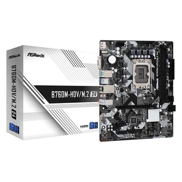 ASRock B760M-HDV/M.2 D4 Processor family Intel Processor socket LGA1700 DDR4 DIMM Memory slots 2 Supported hard disk drive inter