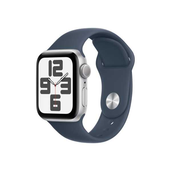 Apple Watch SE GPS 40mm sidabrinis aliuminio dėklas su Storm Blue sportine juostele – S/M Apple