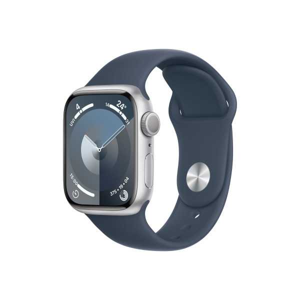 Apple Watch Series 9 GPS 41mm Silver Aluminium Case with Storm Blue Sport Band - S/M Apple