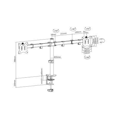 Digitus Desk Mount Swivel, Height adjustment 15-32 " Maximum weight (capacity) 8 kg Black