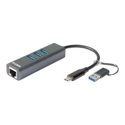 D-Link USB-C/USB to Gigabit Ethernet Adapter with 3 USB 3.0 Ports DUB-2332