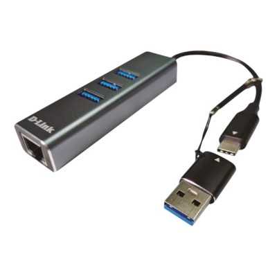 D-Link USB-C/USB to Gigabit Ethernet Adapter with 3 USB 3.0 Ports DUB-2332