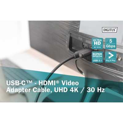 Digitus USB Type-C to HDMI Adapter DA-70821 1.8 m Black