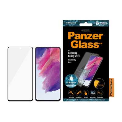 PanzerGlass Samsng Galaxy S21 FE CF Hybrid glass Black Screen Protector Antibacterial Works with in-screen fingerprint reader Fu