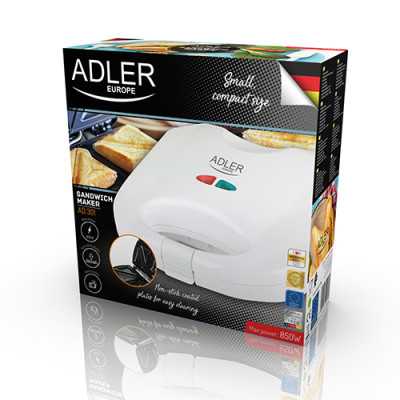 Adler Sandwich maker AD 301 750 W Number of plates 1 Number of pastry 2 White