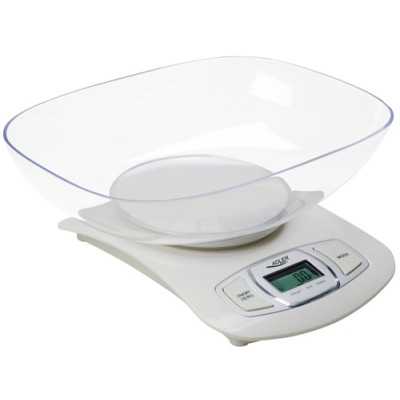 Adler AD 3137 Kitchen scales, Capacity 5 kg , Graduation 1g, Big LCD Display, Auto-zero/Auto-off, Large bowl, White Adler Adler 