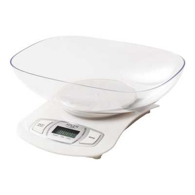 Adler AD 3137 Kitchen scales, Capacity 5 kg , Graduation 1g, Big LCD Display, Auto-zero/Auto-off, Large bowl, White Adler Adler 