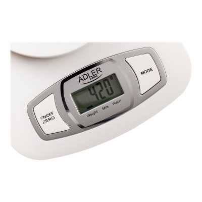 Adler AD 3137 Kitchen scales, Capacity 5 kg , Graduation 1g, Big LCD Display, Auto-zero/Auto-off, Large bowl, White Adler Adler 