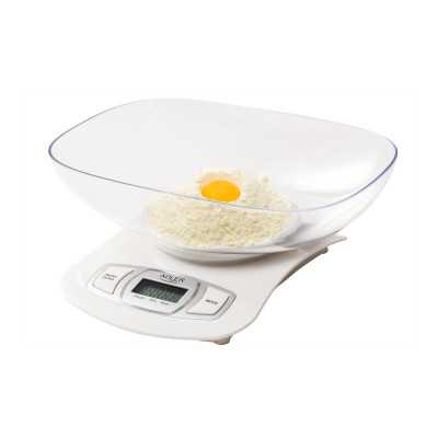 Adler AD 3137 Kitchen scales, Capacity 5 kg , Graduation 1g, Big LCD Display, Auto-zero/Auto-off, Large bowl, White Adler Adler 