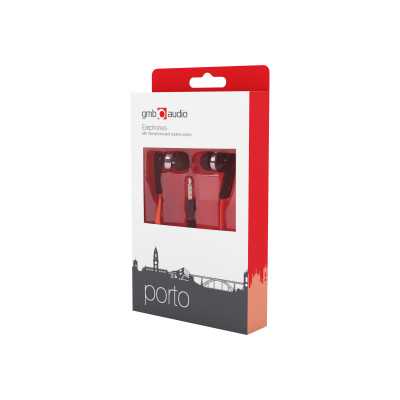 Gembird Porto earphones with microphone and volume control with flat cable Built-in microphone 3.5 mm Red/Black