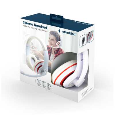 Gembird Stereo Headset MHS 03 WTRD White with Red Ring 3.5 mm Headset