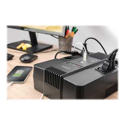 Digitus All-in-One UPS All-in-One UPS, 600VA/360W, LED 12V/7Ah x1, 4x CEE 7/7,3x IEC C13, USB, RJ45 600 VA 360 W