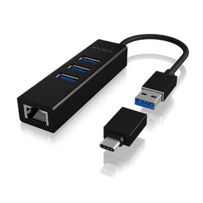 Raidsonic 4 Port Hub with USB 3.0 Type-A, Type-C, Gigabit LAN Icy Box IB-HUB1419-LAN