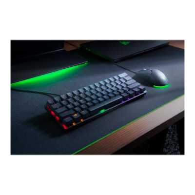 Razer Huntsman Mini Gaming keyboard 60% form factor Doubleshot PBT keycaps with side-printed secondary functions RGB LED light U