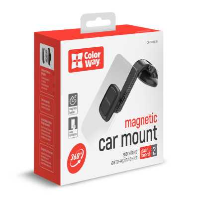 ColorWay Magnetic Car Holder For Smartphone Dashboard-2 Magnetic Gray Panel or windshield mounting using a suction cup with a ge