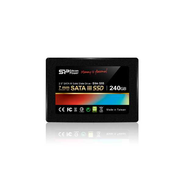 Silicon Power Slim S55 240 GB SSD interface SATA Write speed 450 MB/s Read speed 550 MB/s