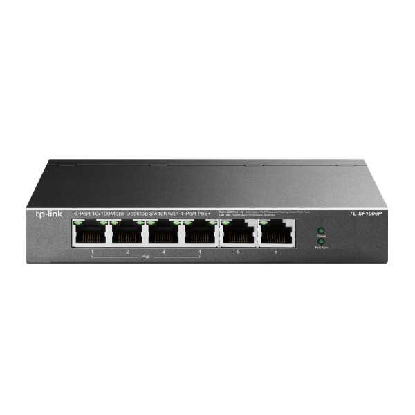 TP-LINK Switch TL-SF1006P Unmanaged Desktop 10/100 Mbps (RJ-45) ports quantity 6 PoE+ ports quantity 4 Power supply type Externa