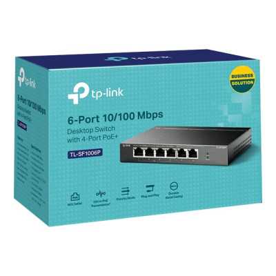 TP-LINK Switch TL-SF1006P Unmanaged Desktop 10/100 Mbps (RJ-45) ports quantity 6 PoE+ ports quantity 4 Power supply type Externa