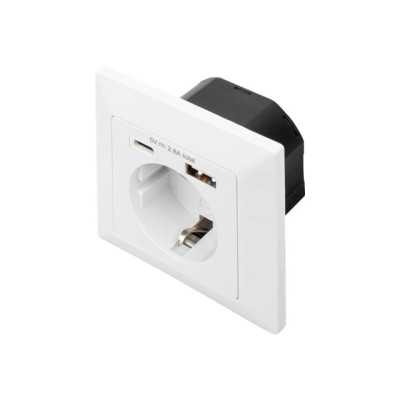 DIGITUS Safety Plug for Flush Mounting with 1 x USB Type-C, 1 x USB A Digitus