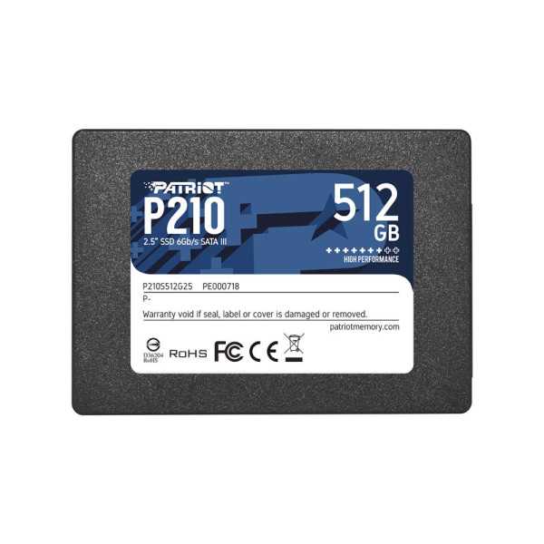 SSD| PATRIOT |P210|512GB|SATA 3.0|Rašymo greitis 430 MB/sek|Nuskaitymo greitis 520 MB/sek|2,5"|TBW 240 TB |P210S512G25