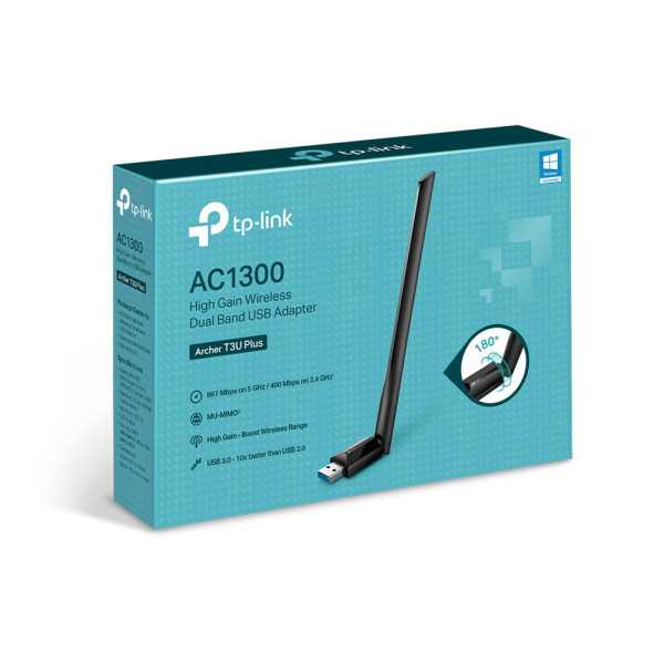 TP-LINK dviejų juostų USB adapteris Archer T3U Plus 2.4GHz/5GHz, 802.11ac , AC1300, išorinė antena, MU-MIMO technologija