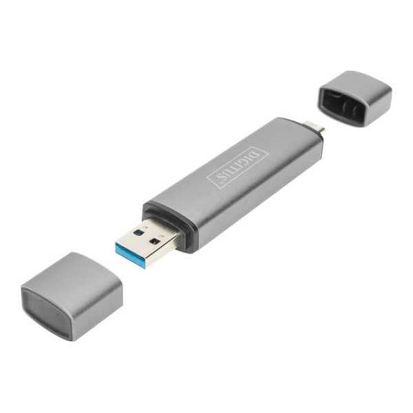 DIGITUS dviejų kortelių skaitytuvo šakotuvas USB-C / USB 3.0, OTG Digitus