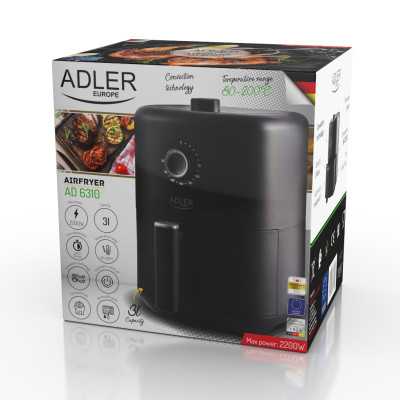 Adler Airfryer AD 6310 Power 2200 W Capacity 3 L High-volume hot-air circulation technology Black