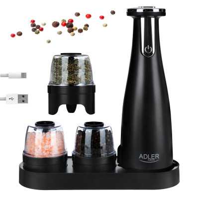 Adler Electric Salt and pepper grinder AD 4449b Grinder 7 W Housing material ABS plastic Lithium Mills with ceramic querns Charg