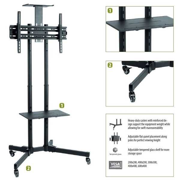 Sunne Floor stand S112 multifunctional Mobile TV cart 37-70 " Tilt Black