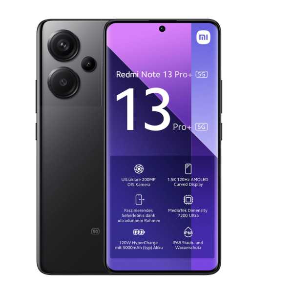 Xiaomi Redmi Note 13 Pro+ Midnight Black 6,67 colių AMOLED 1220 x 2712 pikselių Mediatek Dimensity 7200 Ultra vidinė RAM 12 GB 1