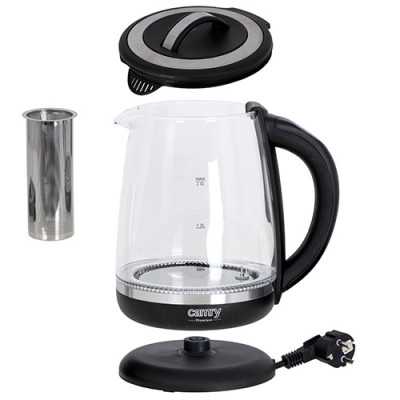 Camry Kettle CR 1290 Standard 2200 W 2 L Plastic/glass 360 rotational base Black/Transparent