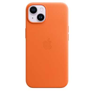 Apple | iPhone 14 Leather Case with MagSafe | Case with MagSafe | Apple | iPhone 14 | Leather | Orange