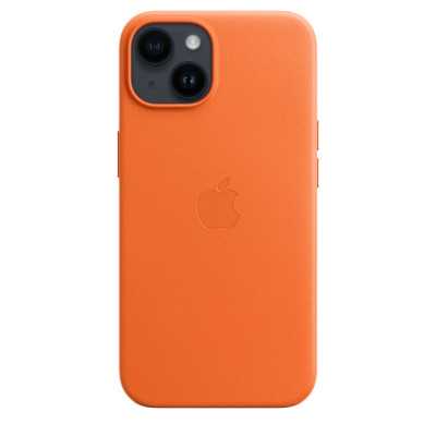 Apple | iPhone 14 Leather Case with MagSafe | Case with MagSafe | Apple | iPhone 14 | Leather | Orange